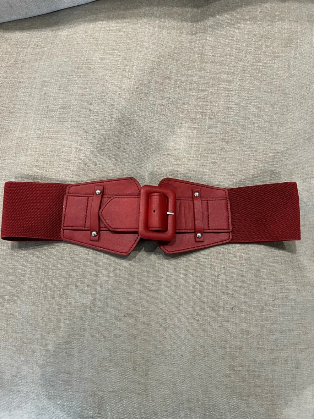 Red Elastic Waist Belt with Decorative Buckle